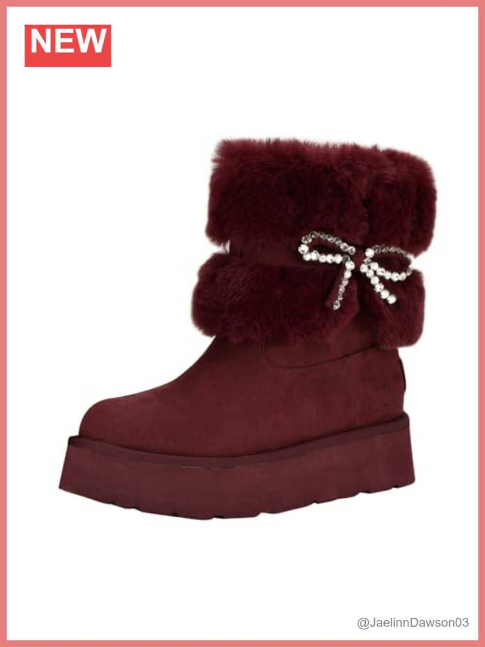 Faux Suede Ankle Winter Boots with Rhinestone Bow Cushioned Footbed